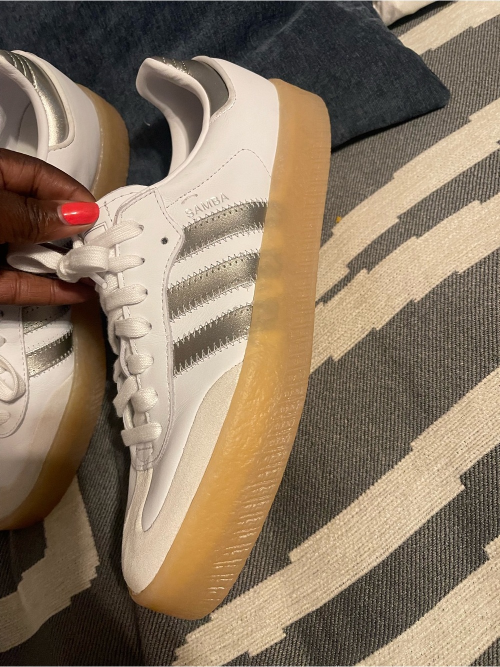 adidas White & Silver Platform Samba Sneakers with Gum Sole